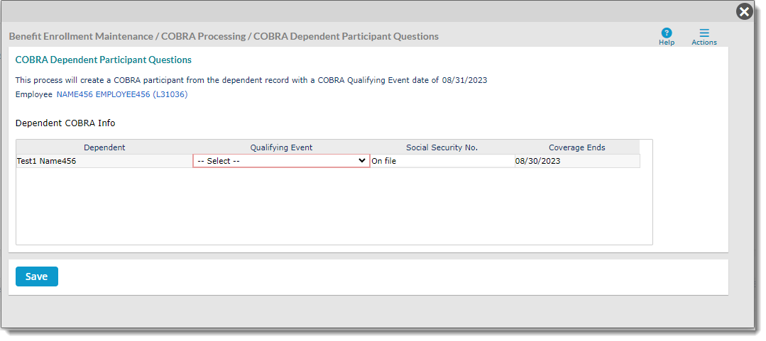 COBRA Dependent Participant Question