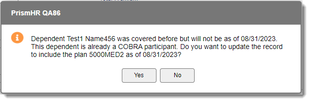 Terminate COBRA Dependent Message -  Existing COBRA Participant Record on File