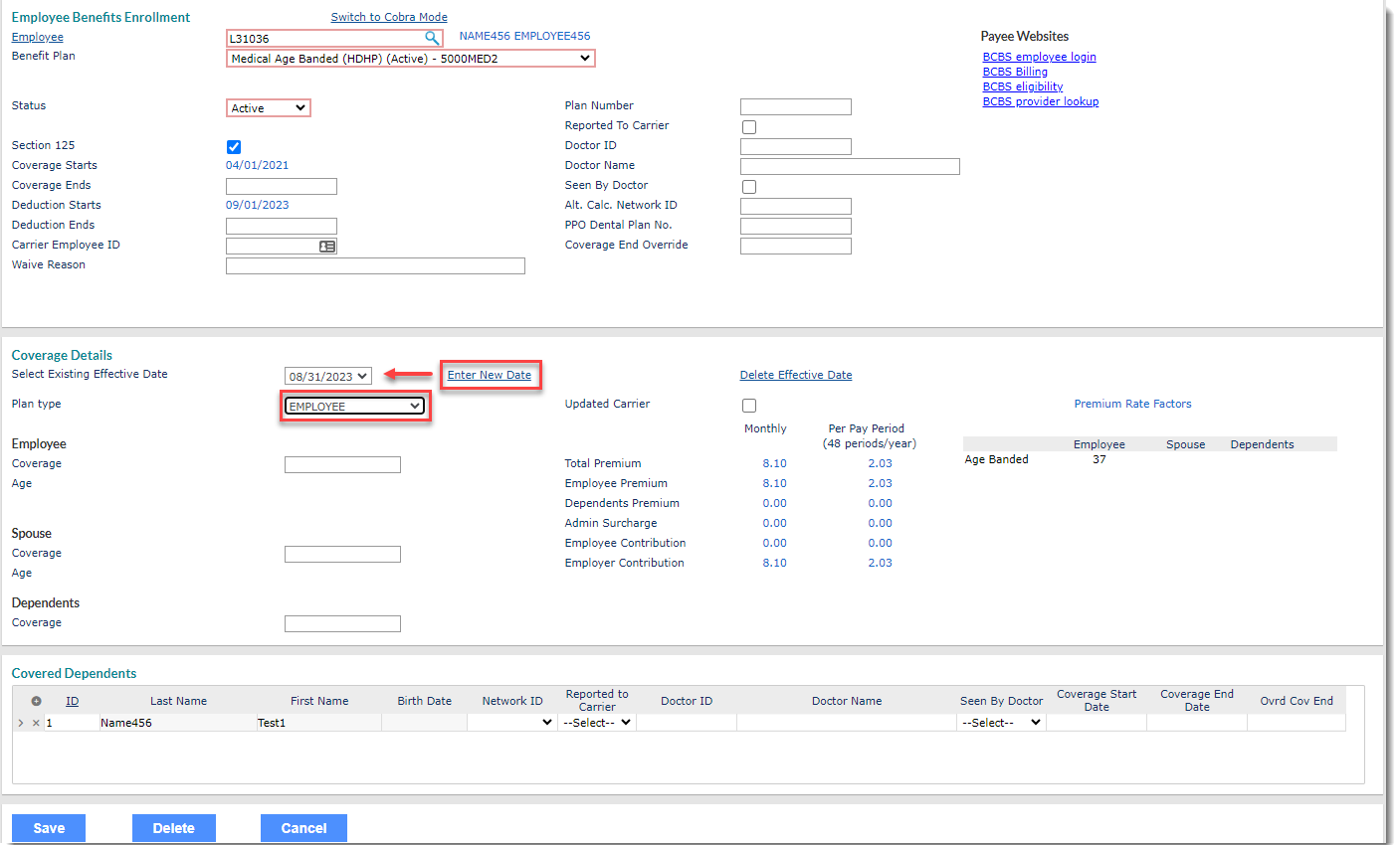 Terminating a COBRA Dependent By Adding a New Coverage Detail Record