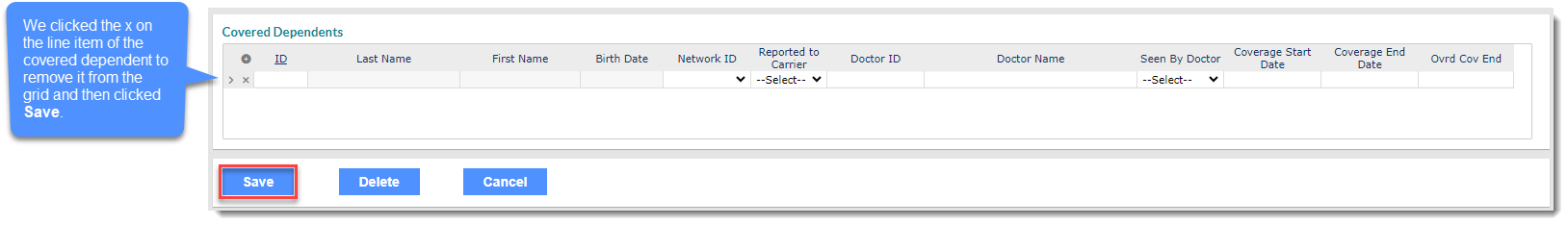 Remove Dependent and Click Save