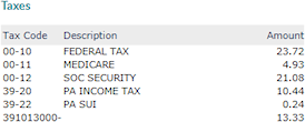 Taxes panel showing federal and state taxes
