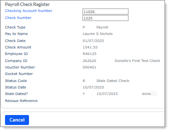 Check R Payroll Provider Viewing Payroll Check Register