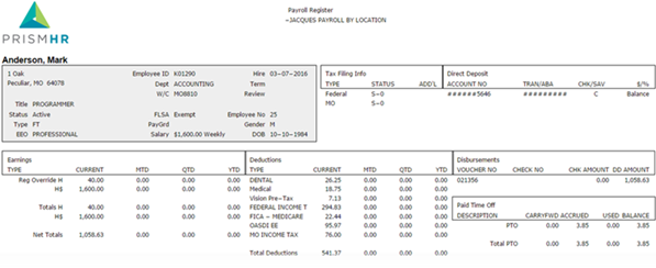Register Report Paperwork Payroll Register Report