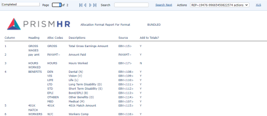 Allocation Format report output